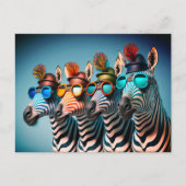 Funny Zebras Cute Zoo Animals Party Petten Glasses Briefkaart (Voorkant)