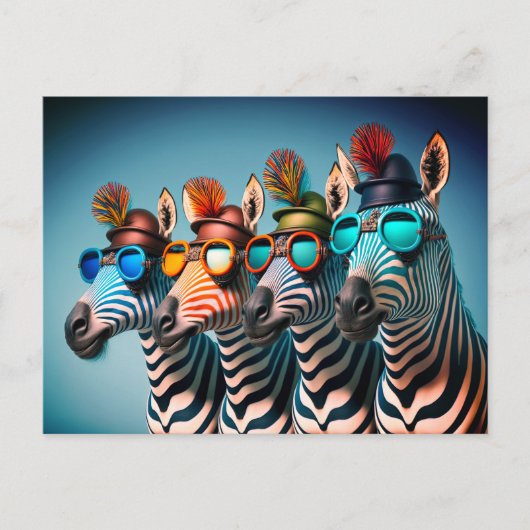 Funny Zebras Cute Zoo Animals Party Petten Glasses Briefkaart (Voorkant)