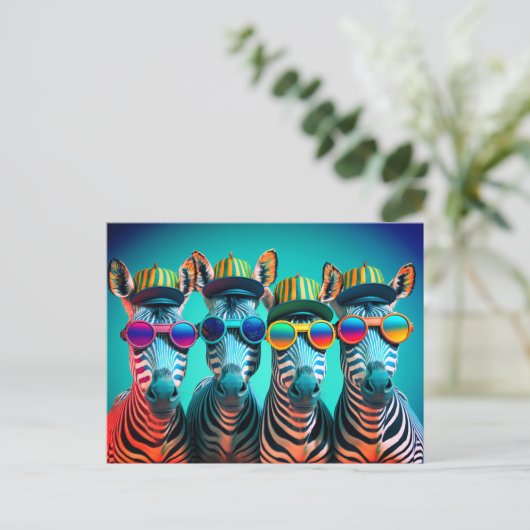 Funny Zebras Cute Zoo Animals Party Petten Glasses Briefkaart (Staand voorkant)