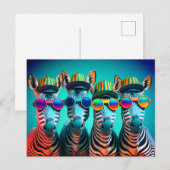 Funny Zebras Cute Zoo Animals Party Petten Glasses Briefkaart (Voorkant / Achterkant)