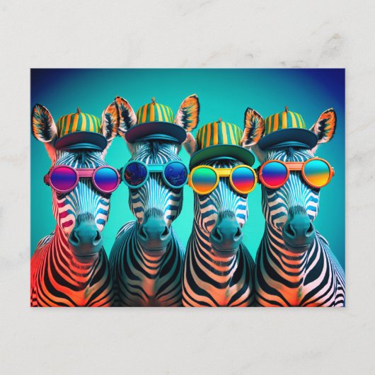 Funny Zebras Cute Zoo Animals Party Petten Glasses Briefkaart (Voorkant)