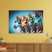 Funny Zebras Cute Zoo Animals Party Petten Glasses Canvas Afdruk (Insitu (Woonkamer))