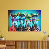 Funny Zebras Cute Zoo Animals Party Petten Glasses Canvas Afdruk (Insitu (Woonkamer))