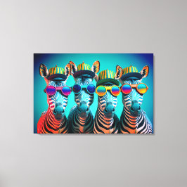 Funny Zebras Cute Zoo Animals Party Petten Glasses Canvas Afdruk