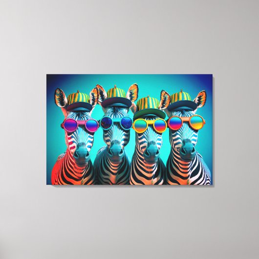 Funny Zebras Cute Zoo Animals Party Petten Glasses Canvas Afdruk (Voorkant)