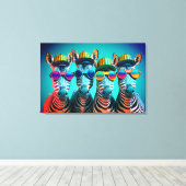 Funny Zebras Cute Zoo Animals Party Petten Glasses Canvas Afdruk (Insitu (Houten vloer))