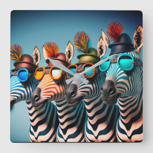 Funny Zebras Cute Zoo Animals Party Petten Glasses Vierkante Klok