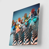 Funny Zebras Cute Zoo Animals Party Petten Glasses Vierkante Klok (Hoek)