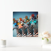 Funny Zebras Cute Zoo Animals Party Petten Glasses Vierkante Klok (Huis)