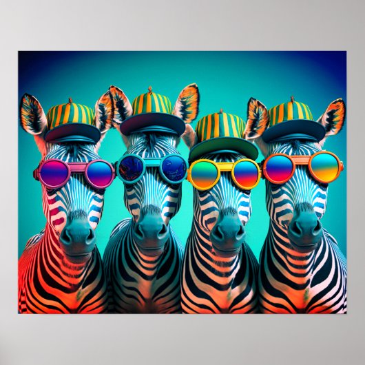 Funny Zebras Cute Zoo Animals Pet Glasses Poster (Voorkant)