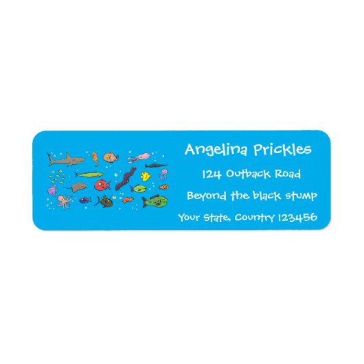 Funny zee createert cartoon illustratiepatroon etiket (Voorkant)