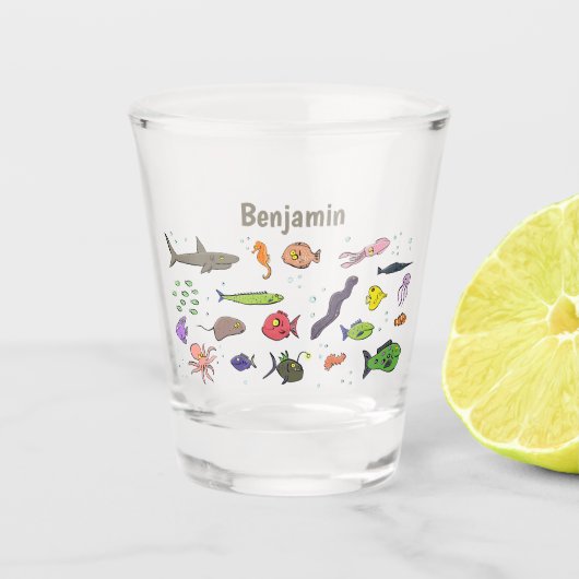 Funny zee createert cartoon illustratiepatroon shot glas (Voorkant)