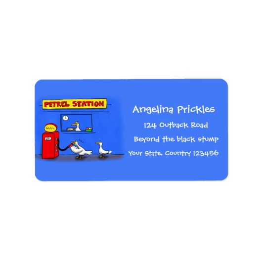 Funny zee gulls petrel cartoon humor etiket (Voorkant)