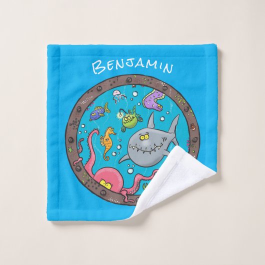 Funny zee, onderwatertrekkend, cartoon bad handdoek (Wasdoekje)