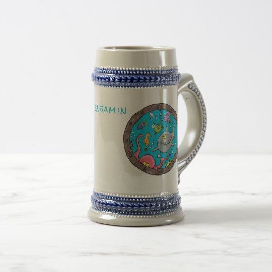 Funny zee, onderwatertrekkend, cartoon bierpul (Voorkant rechts)