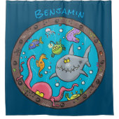 Funny zee, onderwatertrekkend, cartoon douchegordijn (Voorkant)