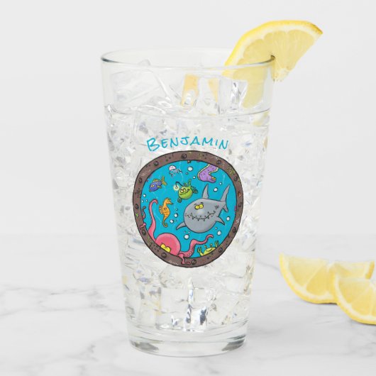 Funny zee, onderwatertrekkend, cartoon glas (Achterkant ijs)