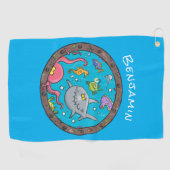 Funny zee, onderwatertrekkend, cartoon golfhanddoek (Horizontaal)