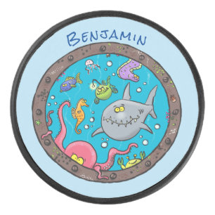 Funny zee, onderwatertrekkend, cartoon hockey puck