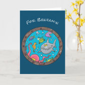 Funny zee, onderwatertrekkend, cartoon kaart (Gele Bloem)