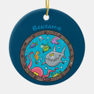 Funny zee, onderwatertrekkend, cartoon keramisch ornament