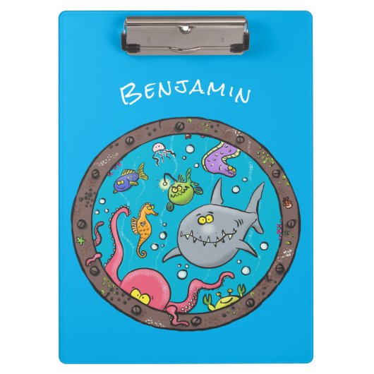 Funny zee, onderwatertrekkend, cartoon klembord (Voorkant)