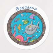 Funny zee, onderwatertrekkend, cartoon labels (Design 1)