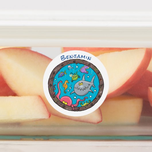 Funny zee, onderwatertrekkend, cartoon labels (Aangebracht)