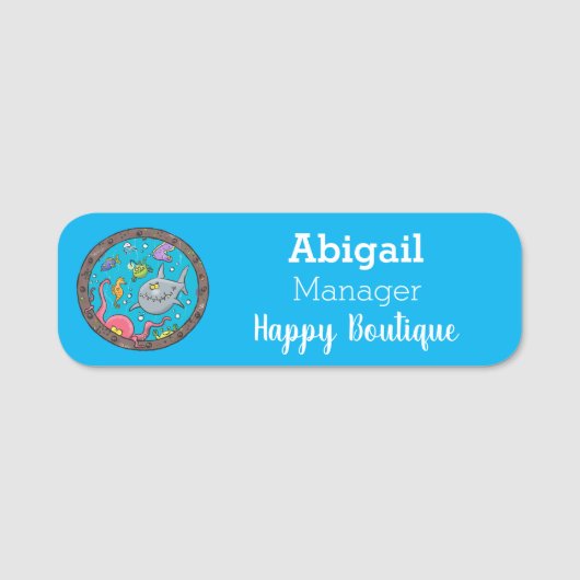 Funny zee, onderwatertrekkend, cartoon naamplaatje (Voorkant)