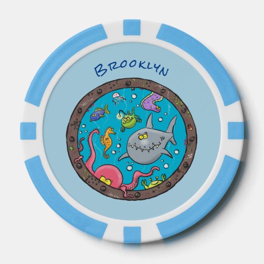 Funny zee, onderwatertrekkend, cartoon poker chips (Voorkant)