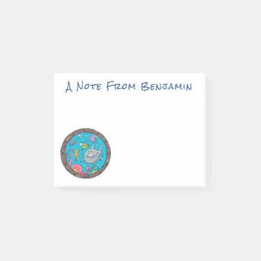 Funny zee, onderwatertrekkend, cartoon post-it® notes (Voorkant)