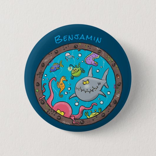 Funny zee, onderwatertrekkend, cartoon ronde button 5,7 cm (Voorkant)