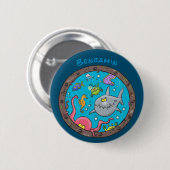 Funny zee, onderwatertrekkend, cartoon ronde button 5,7 cm (Voorkant /achterkant)