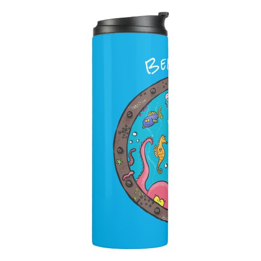Funny zee, onderwatertrekkend, cartoon thermosbeker (Gedraaid links)