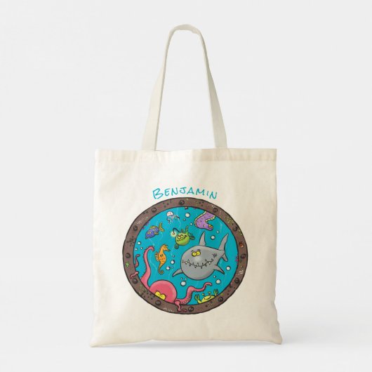 Funny zee, onderwatertrekkend, cartoon tote bag (Achterkant)