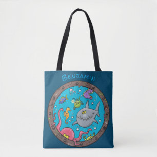 Funny zee, onderwatertrekkend, cartoon tote bag