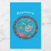 Funny zee, onderwatertrekkend, cartoon voedselcontainer etiket (Enkel label)