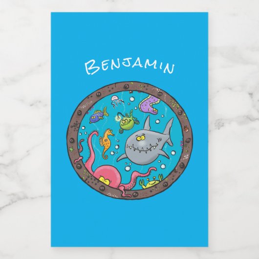 Funny zee, onderwatertrekkend, cartoon voedselcontainer etiket (Enkel label)