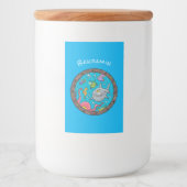 Funny zee, onderwatertrekkend, cartoon voedselcontainer etiket (Voorkant)