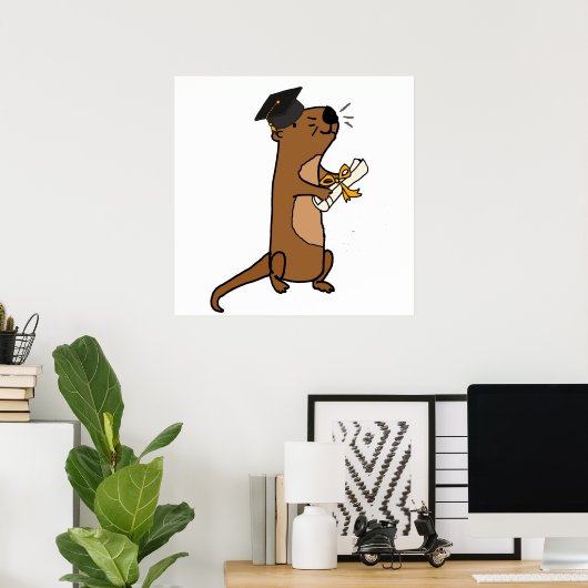 Funny Zee Otter Afstuderen Cartoon Poster (Thuiskantoor)