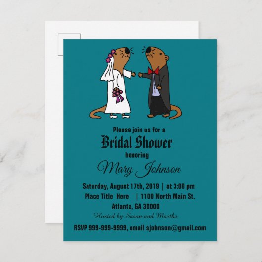 Funny Zee Otter Bride en Groom Wedding Uitnodiging Briefkaart (Voorkant / Achterkant)