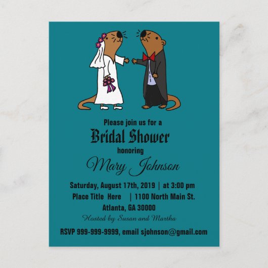 Funny Zee Otter Bride en Groom Wedding Uitnodiging Briefkaart (Voorkant)