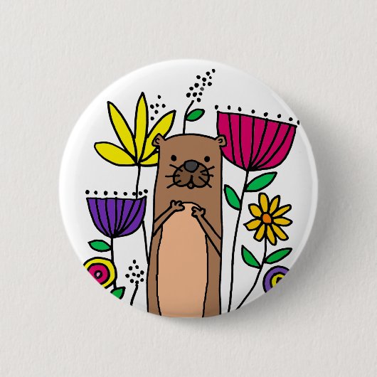 Funny Zee Otter in de Cartoon van de Vloertuin Ronde Button 5,7 Cm (Voorkant)
