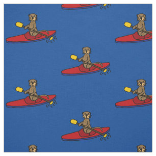 Funny Zee Otter Kayaking Cartoon Stof