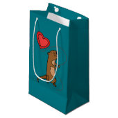 Funny Zee Otter met Love Balloon Cartoon Klein Cadeauzakje (Voorkant Gekanteld)