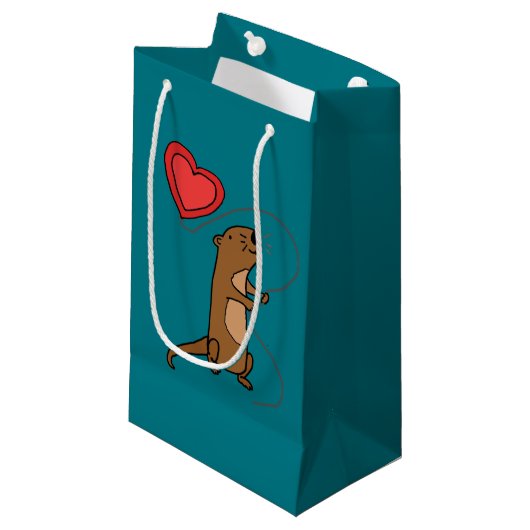 Funny Zee Otter met Love Balloon Cartoon Klein Cadeauzakje (Voorkant Gekanteld)