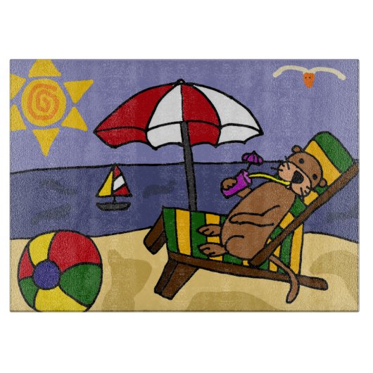 Funny Zee Otter op de Cartoon van het strand Snijplank (Voorkant)