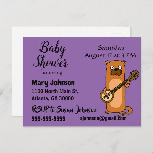 Funny Zee Otter Play Banjo Baby shower Uitnodiging Briefkaart (Voorkant / Achterkant)