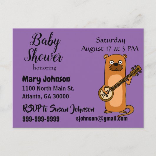 Funny Zee Otter Play Banjo Baby shower Uitnodiging Briefkaart (Voorkant)
