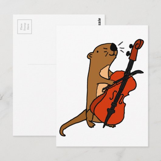 Funny Zee Otter Play Cello Cartoon Briefkaart (Voorkant / Achterkant)